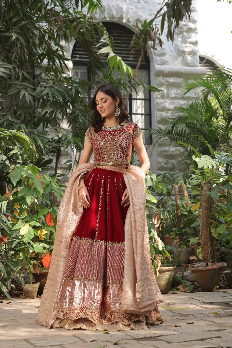 Elegant Red Velvet Lehenga Choli