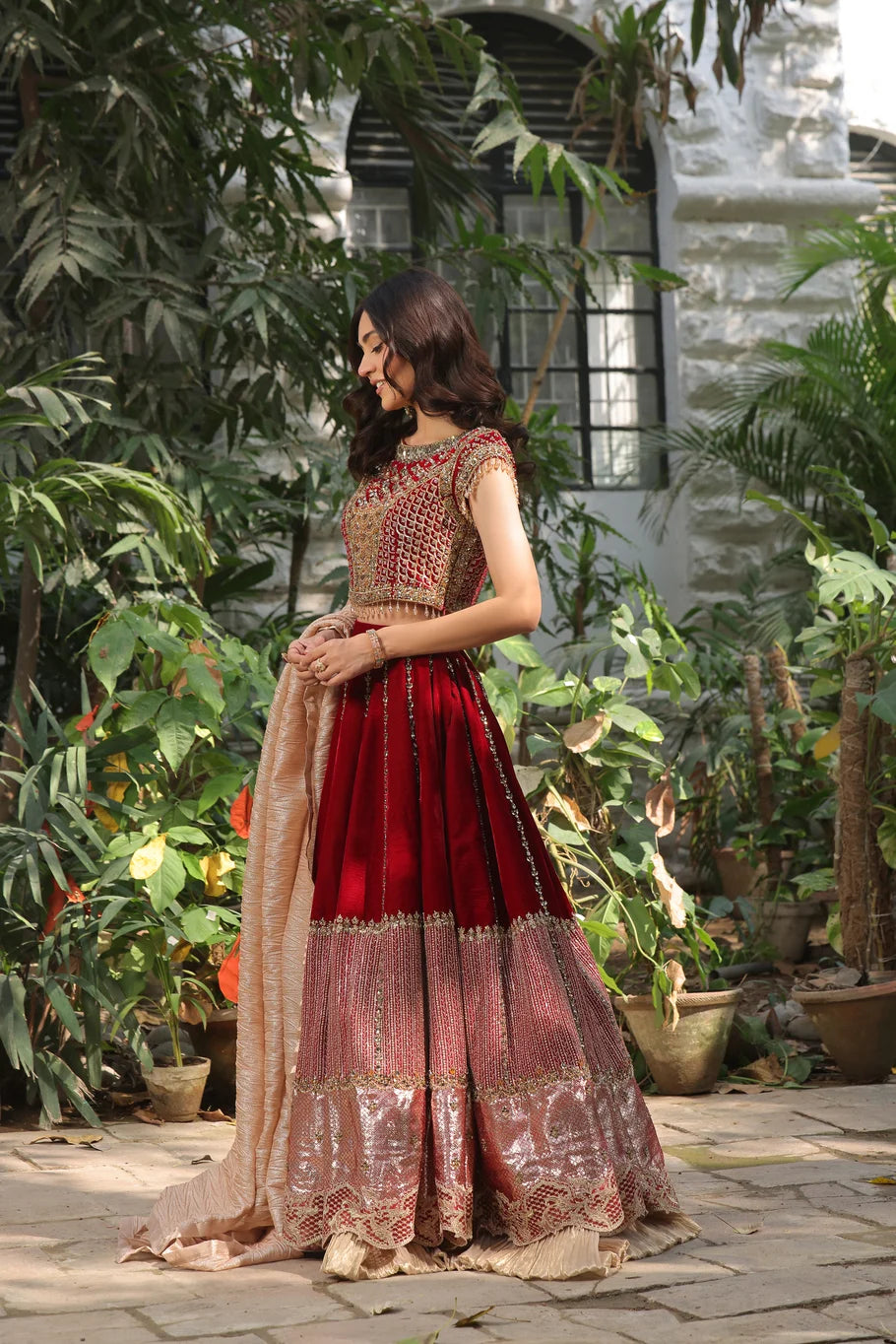 Elegant Red Velvet Lehenga Choli