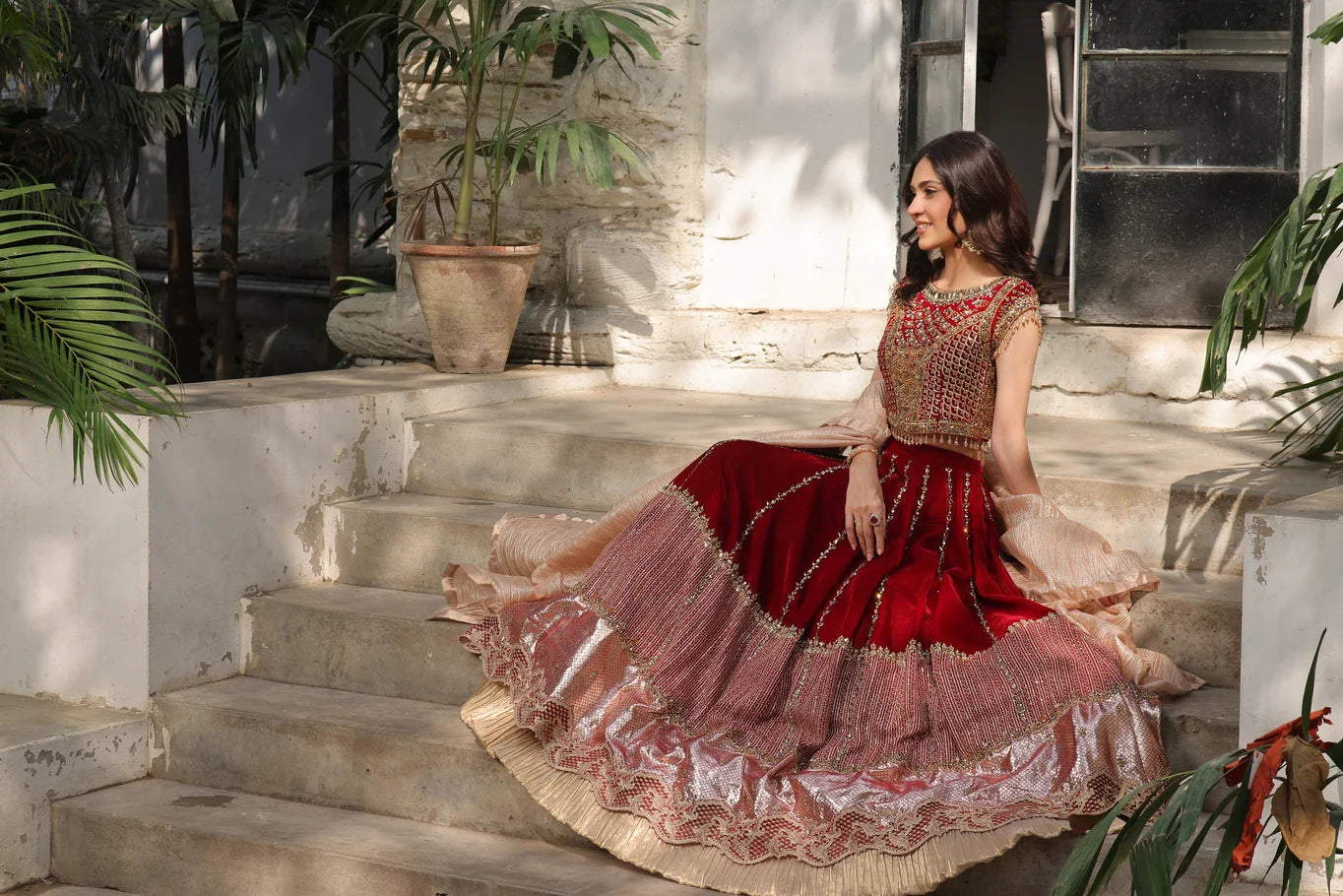 Elegant Red Velvet Lehenga Choli