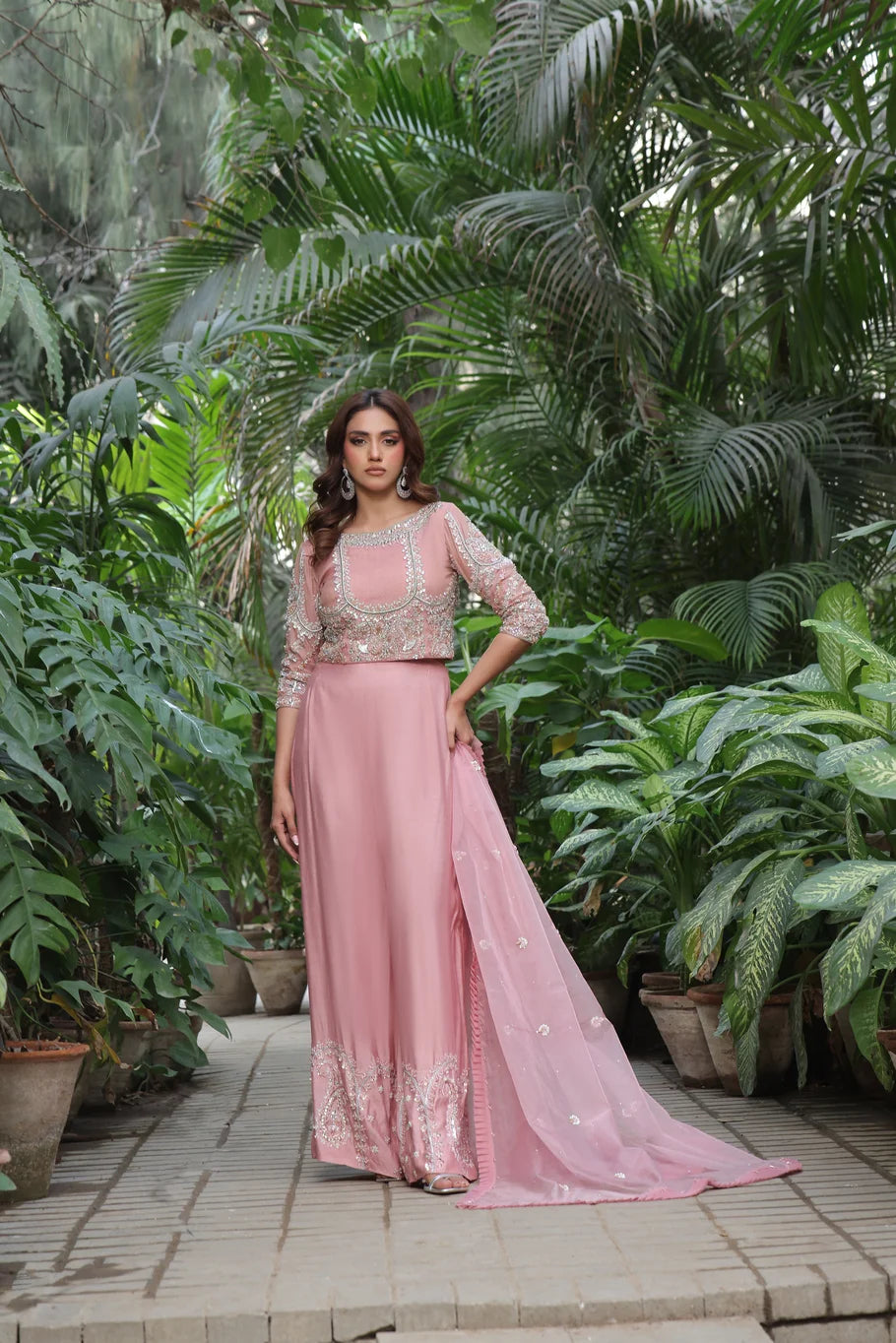 Pastel Pink Choli & High-Waisted Pants