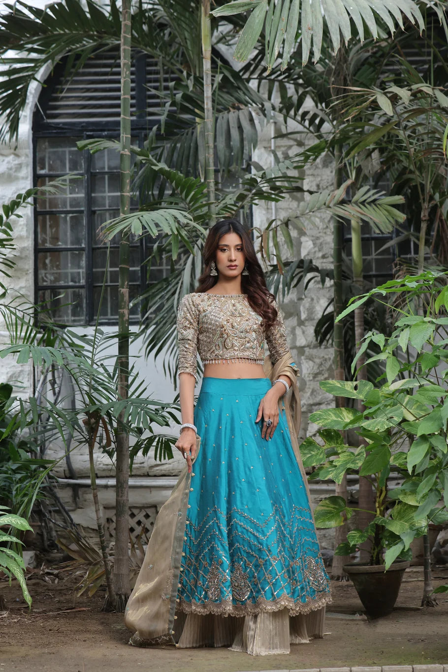 Opulent Gold & Teal Lehenga Choli