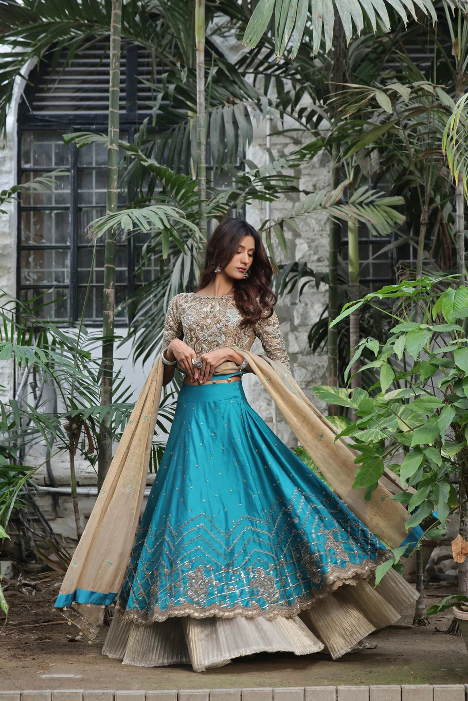 Opulent Gold & Teal Lehenga Choli