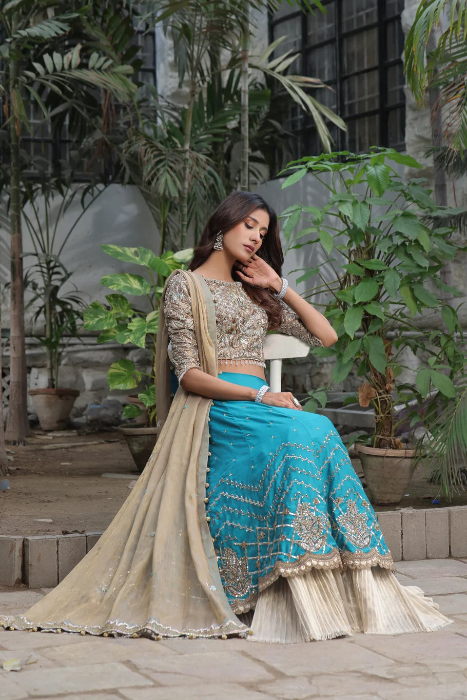 Opulent Gold & Teal Lehenga Choli