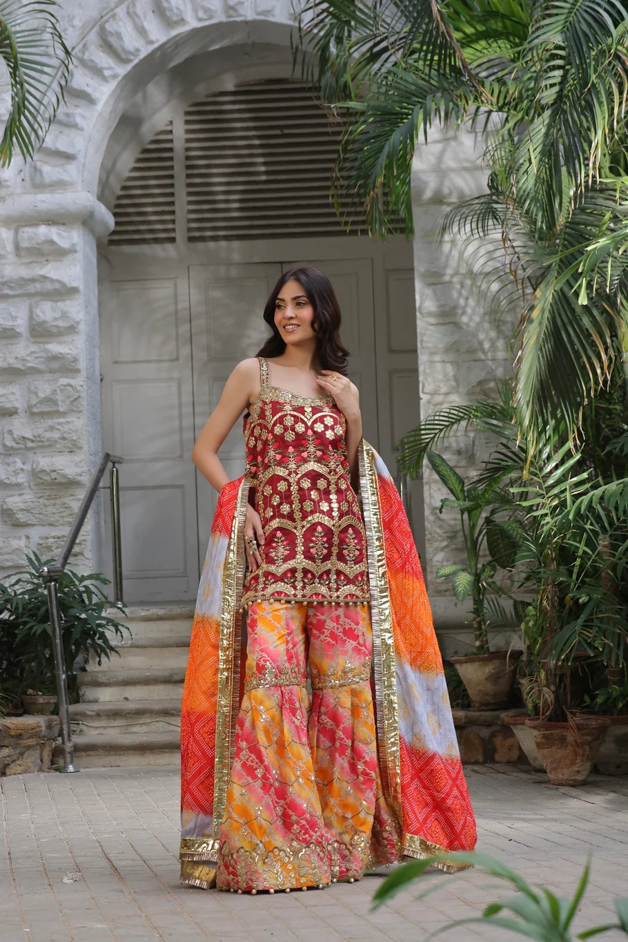 Maroon Silk Gharara Ensemble