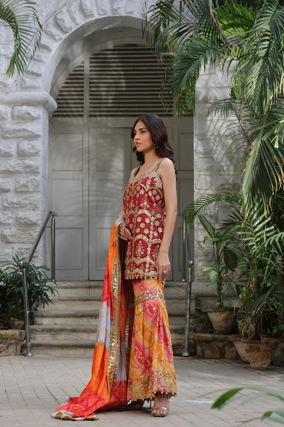 Maroon Silk Gharara Ensemble