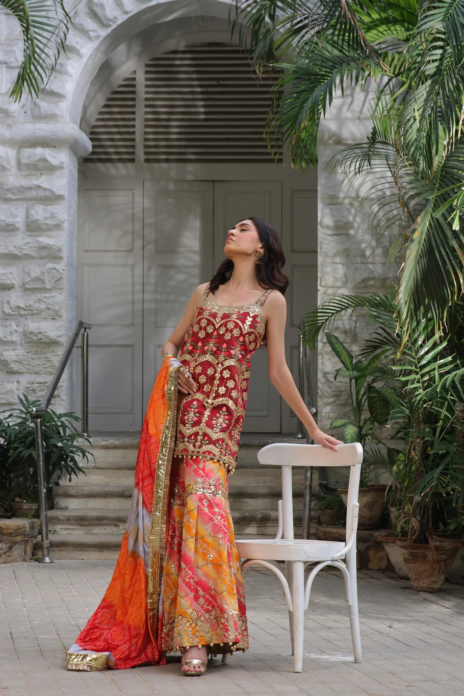 Maroon Silk Gharara Ensemble