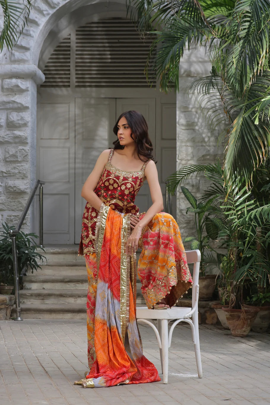 Maroon Silk Gharara Ensemble