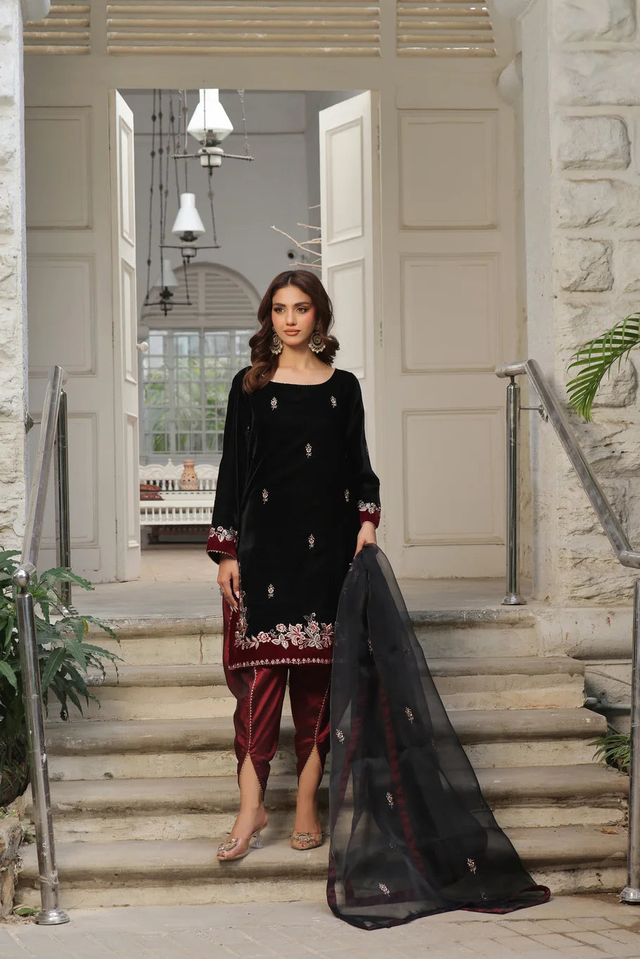 Black Velvet & Maroon Tulip Shalwar