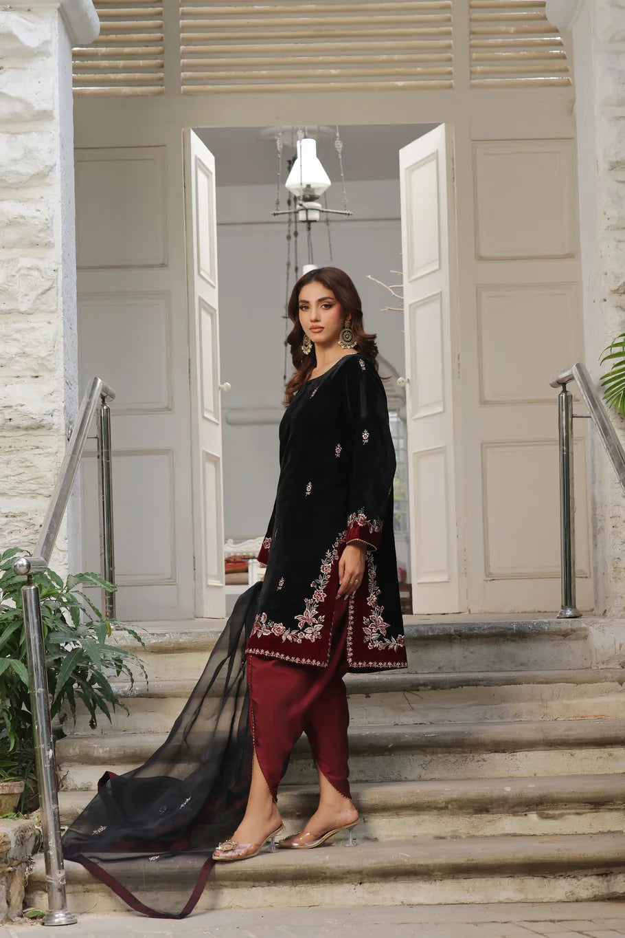 Black Velvet & Maroon Tulip Shalwar