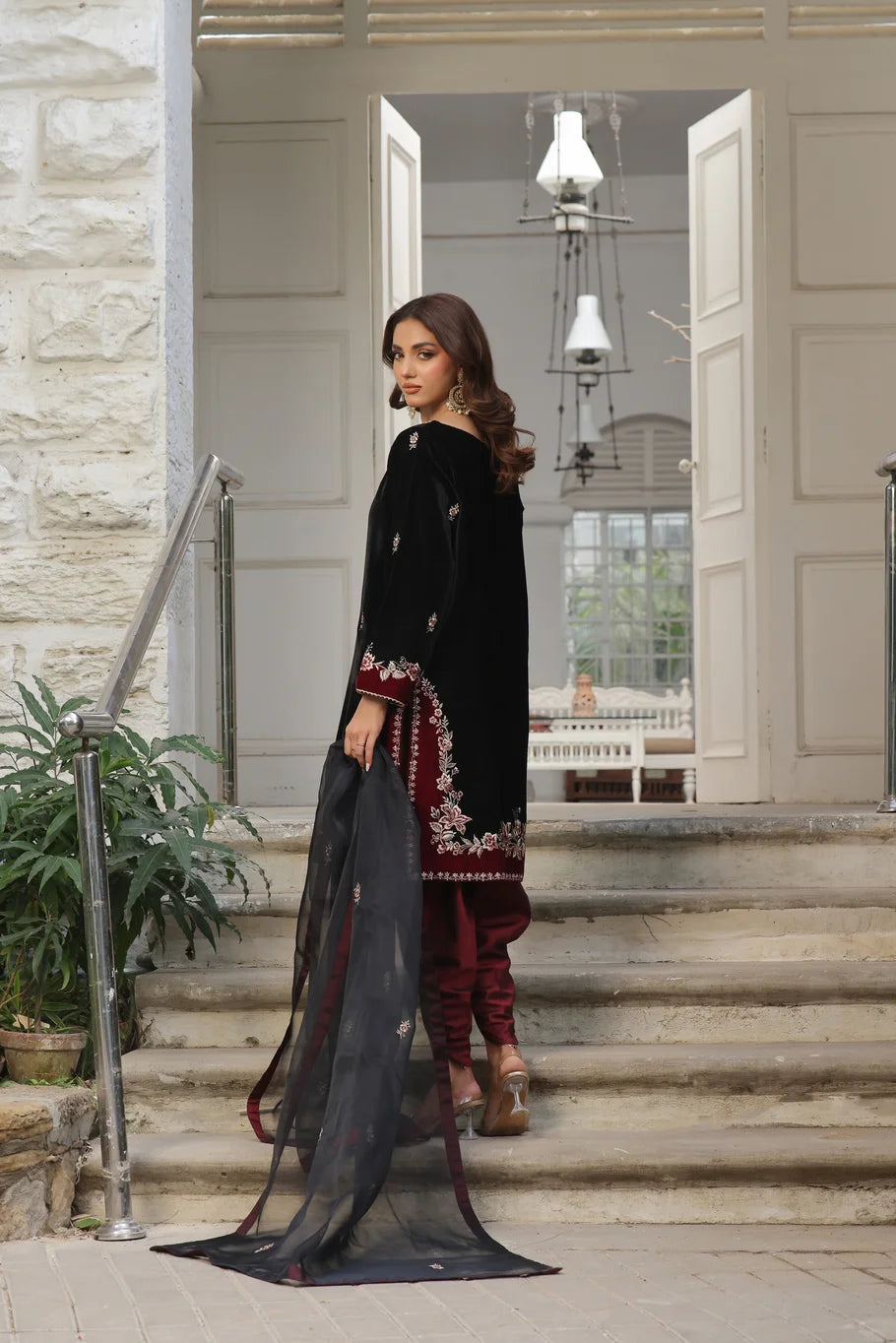 Black Velvet & Maroon Tulip Shalwar