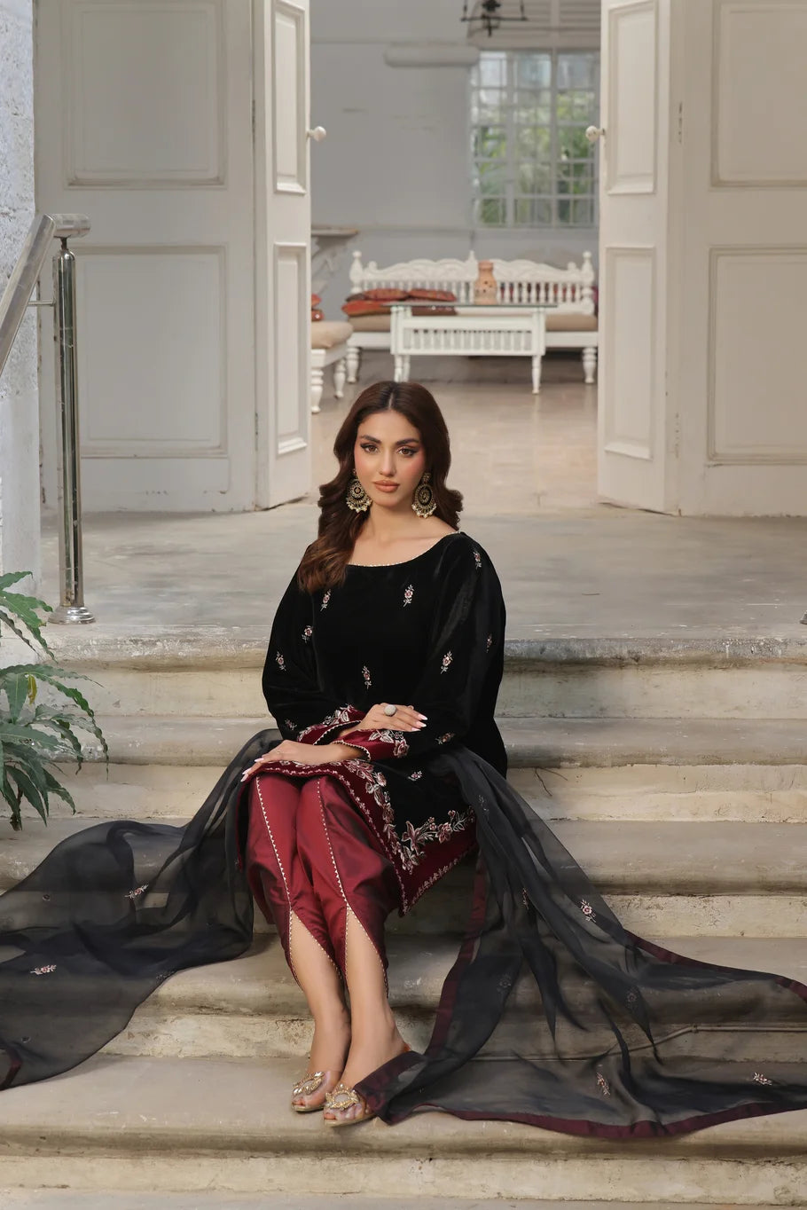 Black Velvet & Maroon Tulip Shalwar