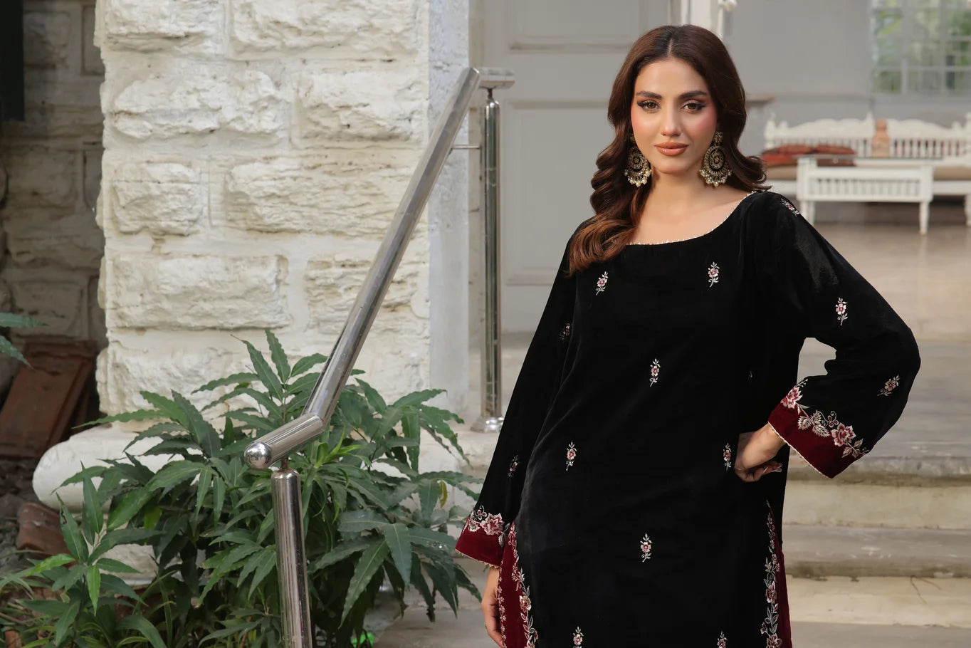 Black Velvet & Maroon Tulip Shalwar