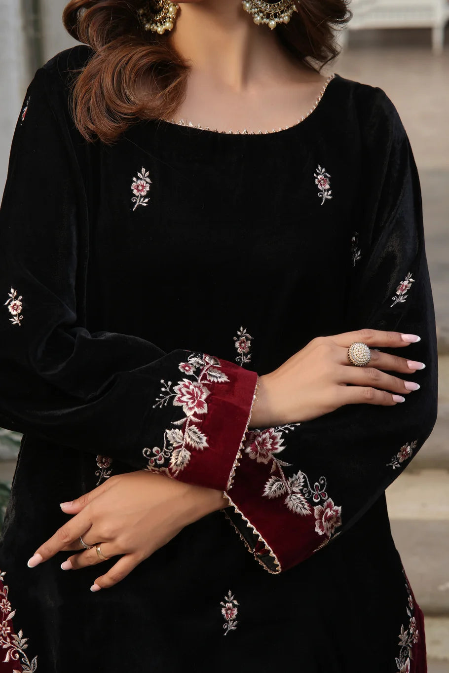 Black Velvet & Maroon Tulip Shalwar