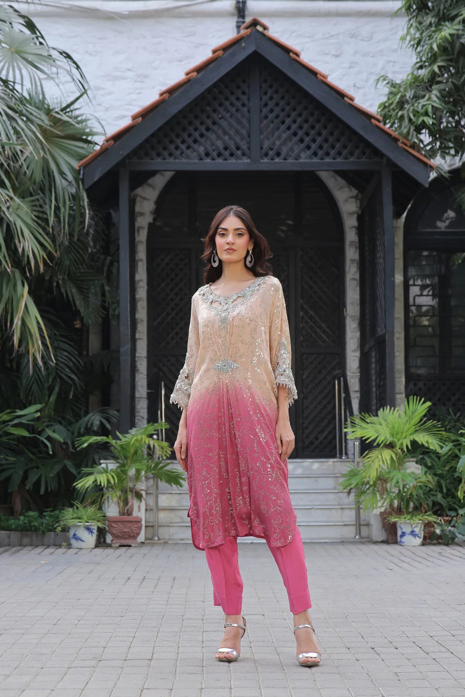 Ombre Sequined Chiffon Kaftan