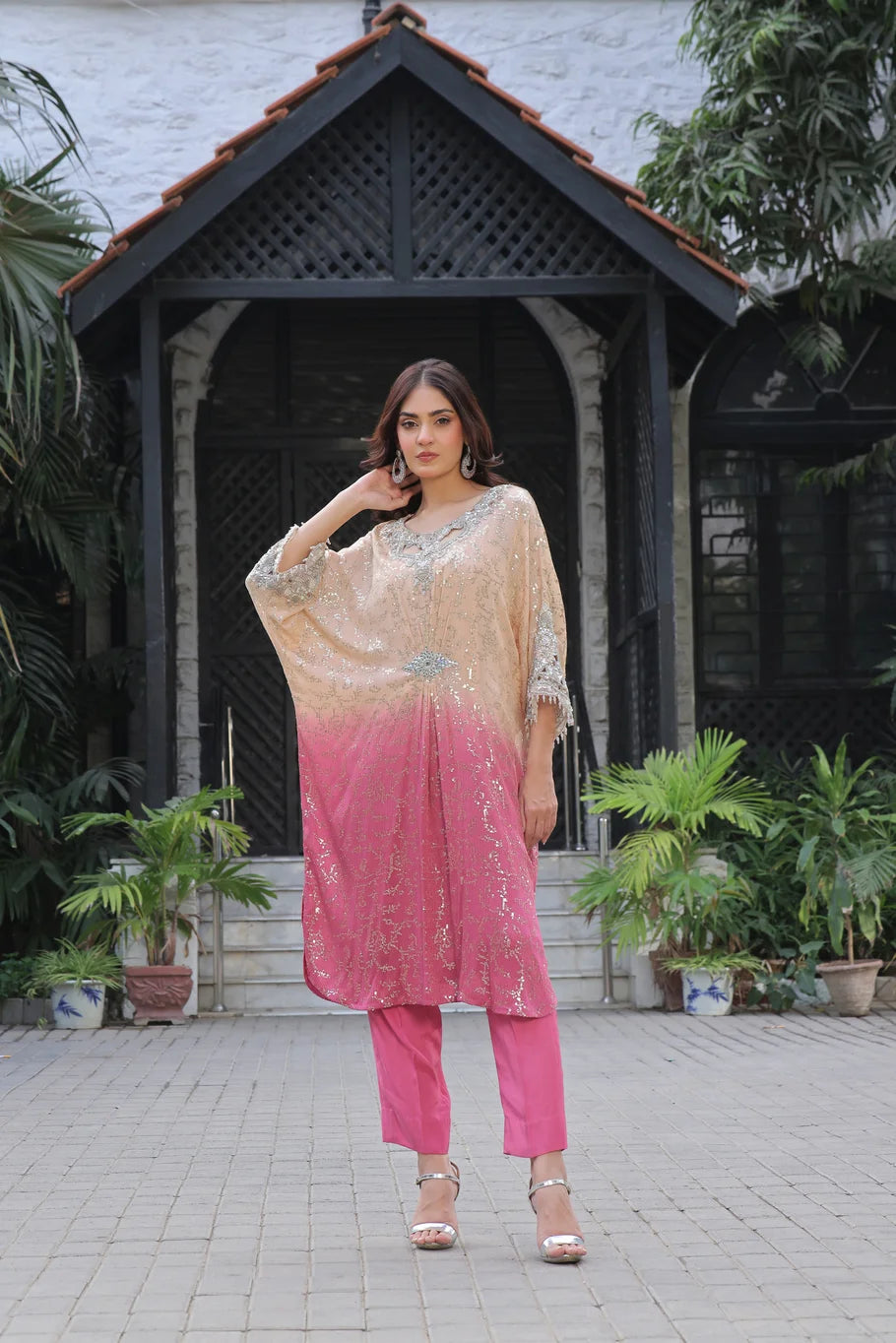 Ombre Sequined Chiffon Kaftan