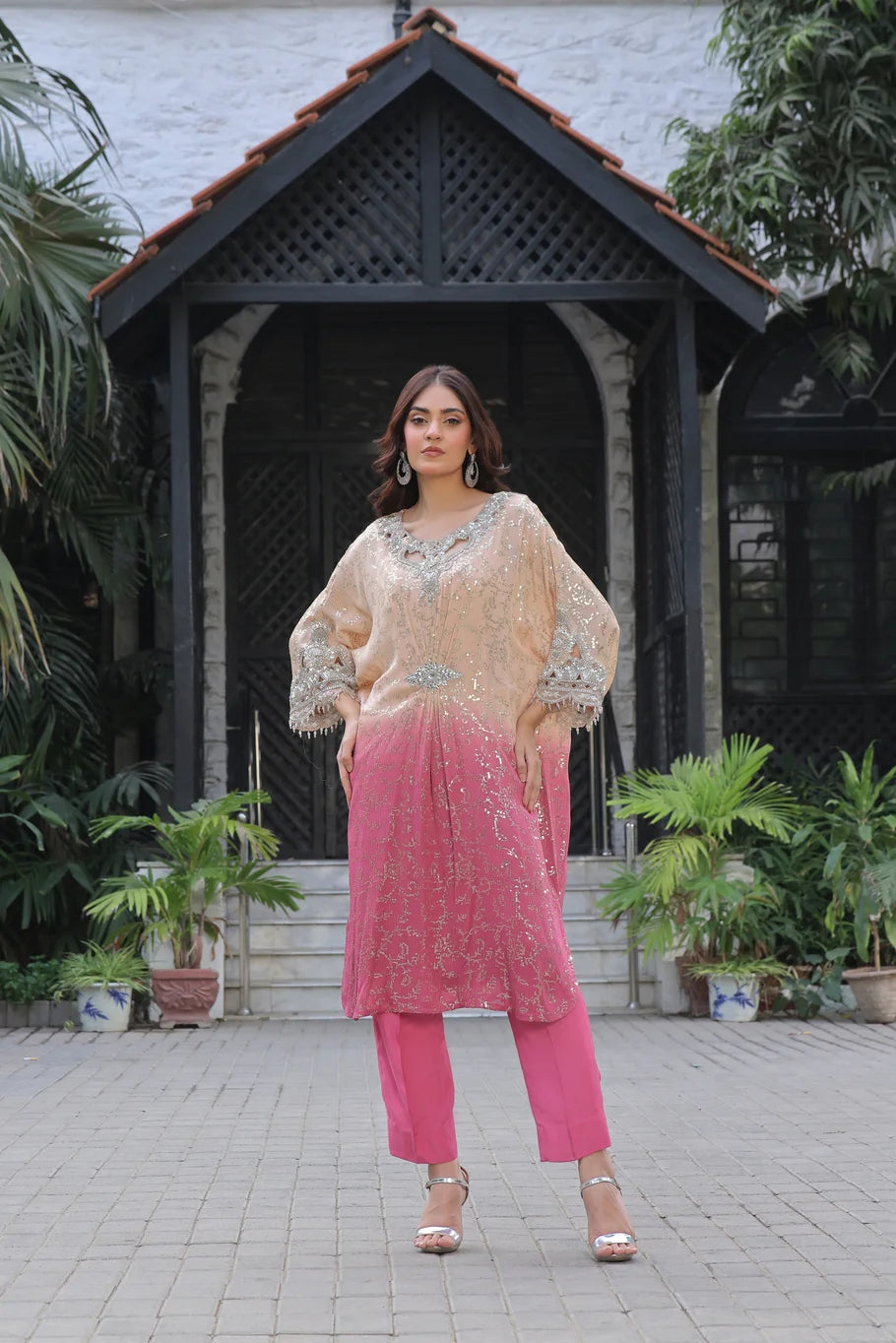 Ombre Sequined Chiffon Kaftan