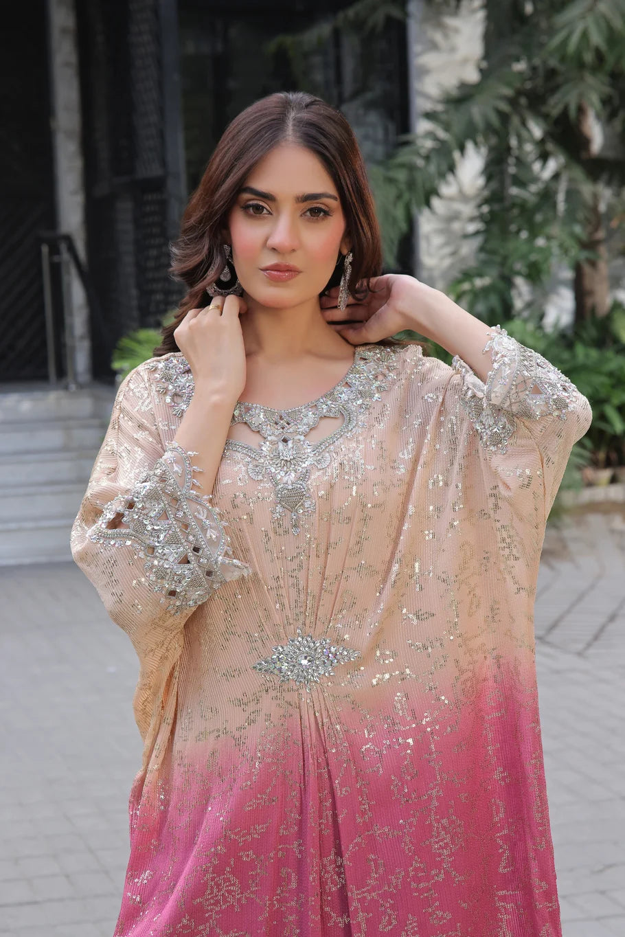 Ombre Sequined Chiffon Kaftan