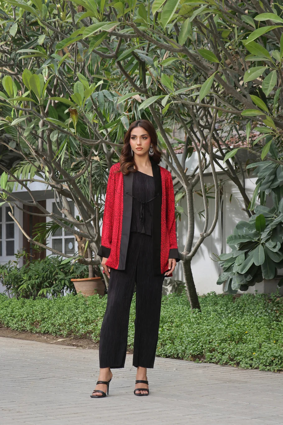 Statement Red Silk Jacket Ensemble