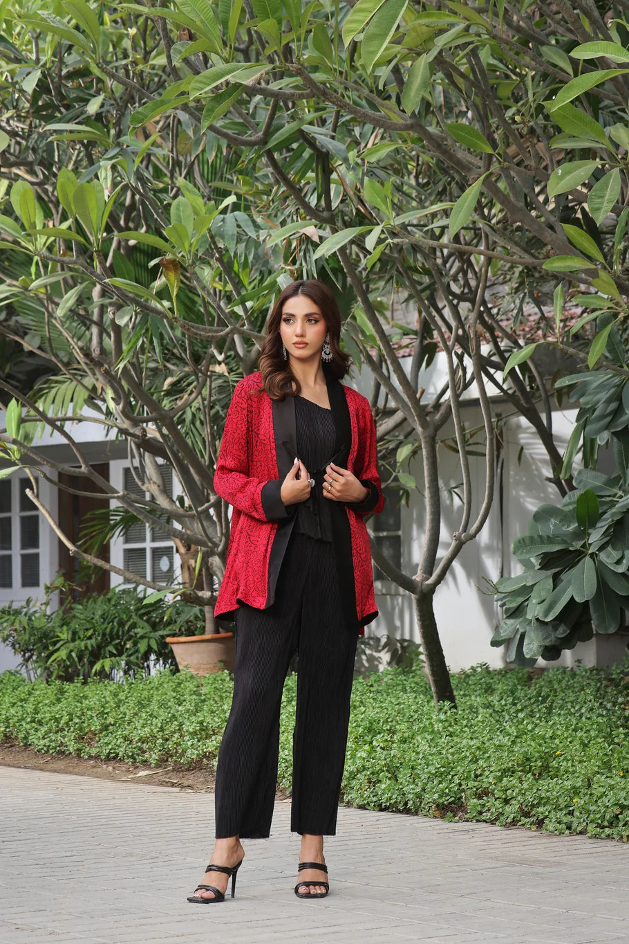 Statement Red Silk Jacket Ensemble