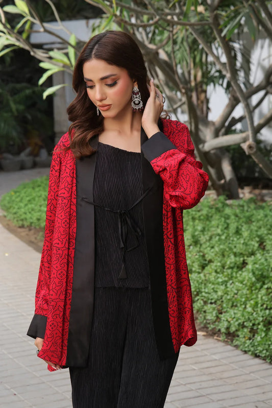 Statement Red Silk Jacket Ensemble