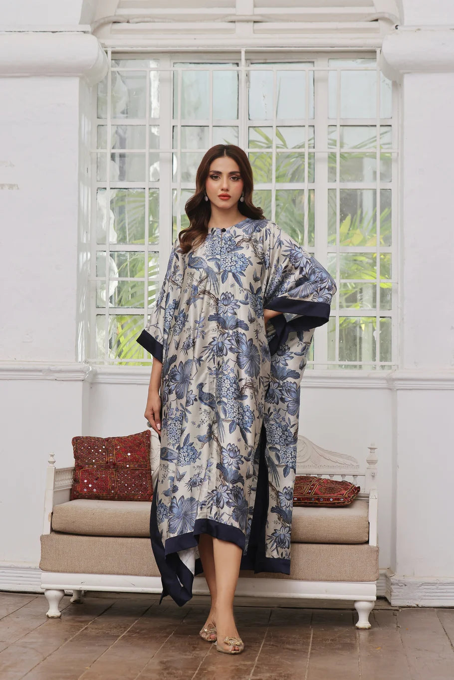 Elegant Screen-Printed Silk Poncho