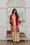 Red Velvet & Beige Silk Ensemble