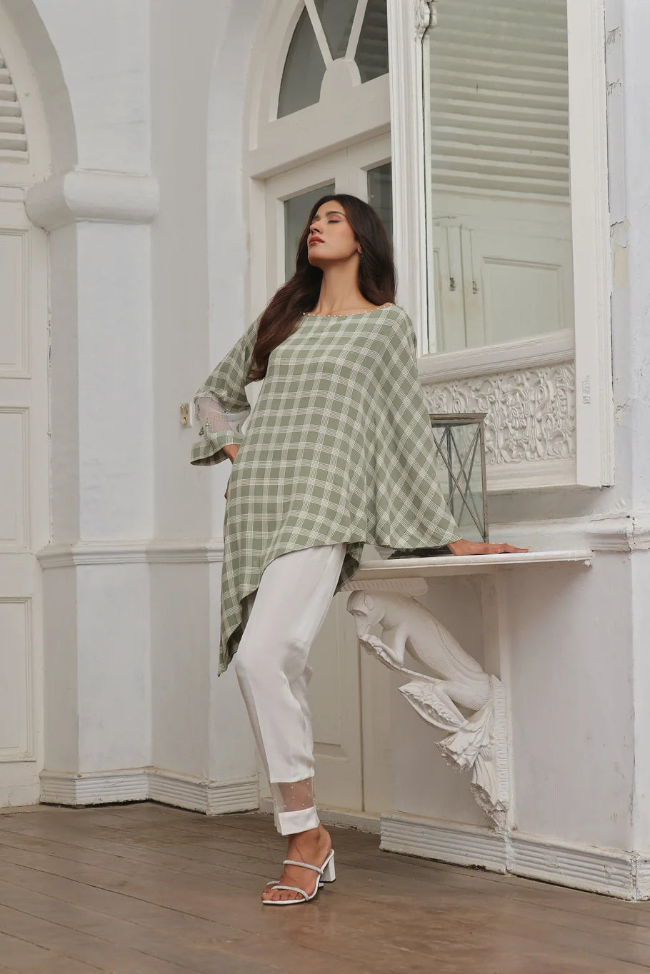 Georgette Green & White Fusion Set