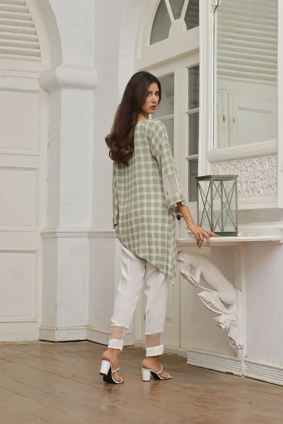 Georgette Green & White Fusion Set