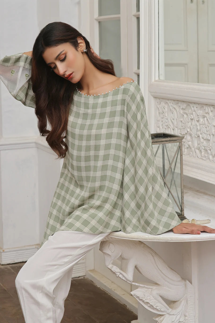 Georgette Green & White Fusion Set