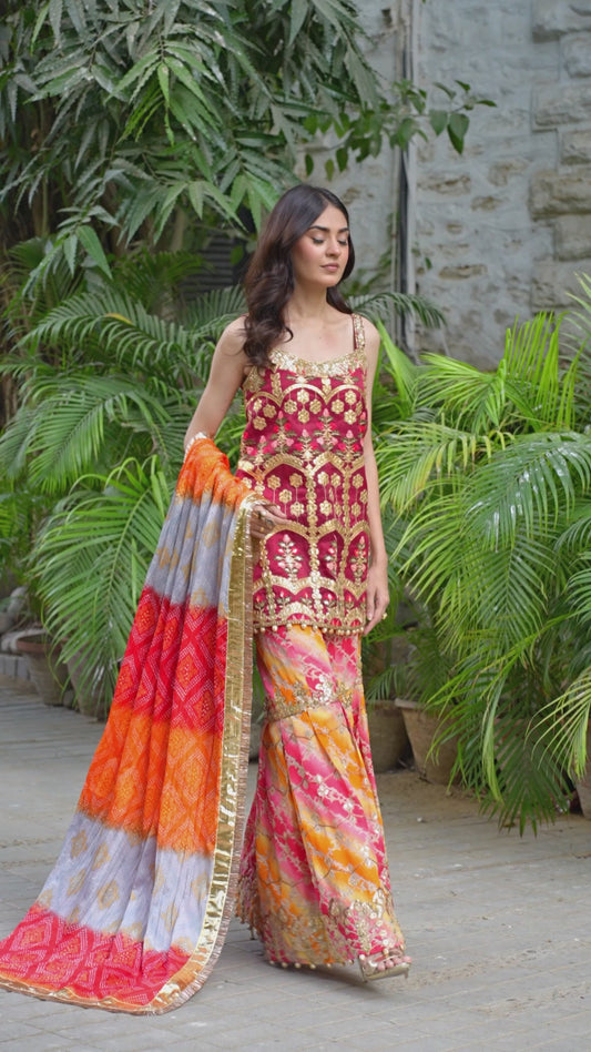 Maroon Silk Gharara Ensemble