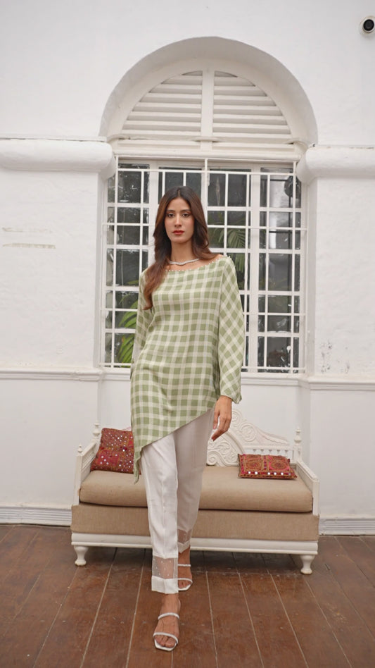 Georgette Green & White Fusion Set