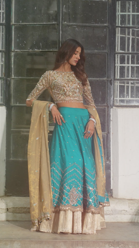 Opulent Gold & Teal Lehenga Choli